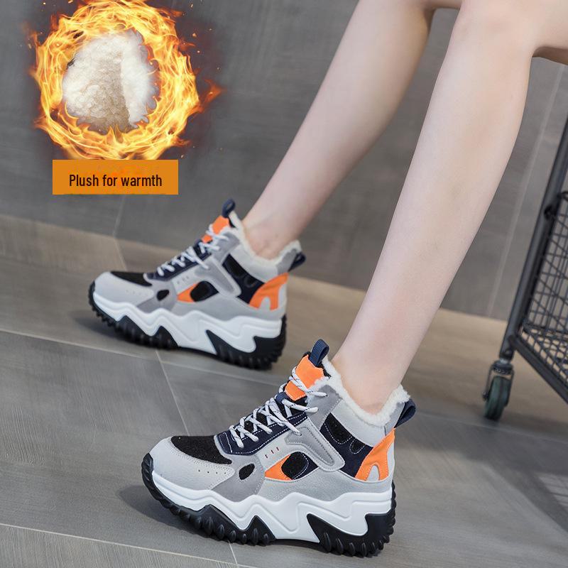 

Женские туфли для папы в корейском стиле из натуральной кожи: Тенденция осени/зимы 2023 года, универсальные бархатные ботинки, толстая подошва, внутренняя высота, повседневные зимние ботинки M2271-1, fur lining, 36 чёрный