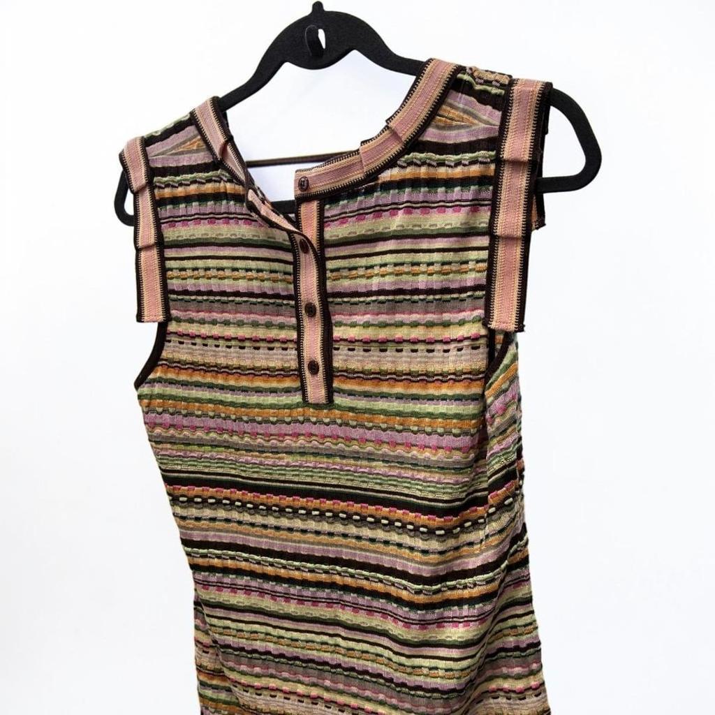 Used MISSONI Multicolor Border Sleeveless Knit Top Multicolor