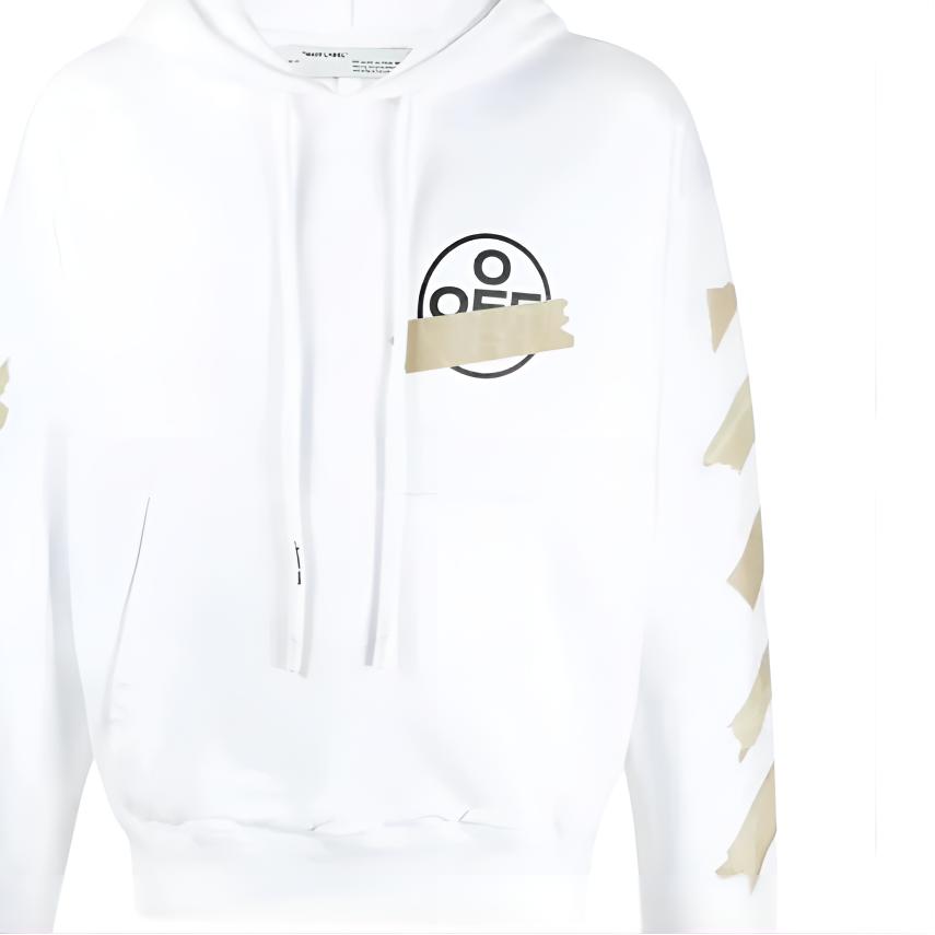 Off-White Tape Arrows Slim Hoodie White/Beige Men Tops OMBB034G20FLE0180161