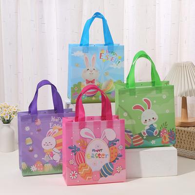 4 Unidades Bolsas de Huevo de Pascua Feliz Conejito de Pascua Pollito Huevo Regalo Bolsas Multifunción Con Asas Para Envoltura de Regalos, Suministros para Fiesta de Pascua