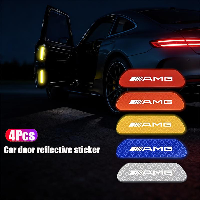 JVC5 4Pcs AMG Badge Car Reflective Strips Warning Stickers Car Styling For Mercedes Benz AMG A B C E G CLA GLA W211 W212 W214 W205
