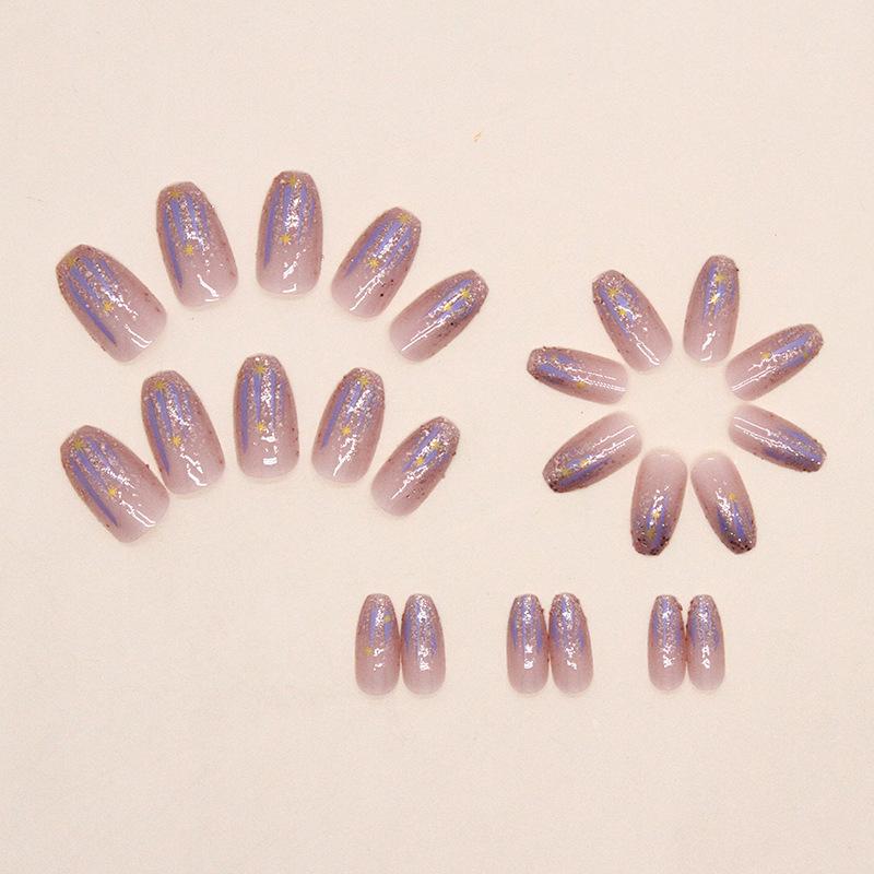 Short Ballet Burst Flash Pink Purple Sequins Aurora Shooting Star False Nails Burst Pulp Mangosteen Wear Nail False Nails