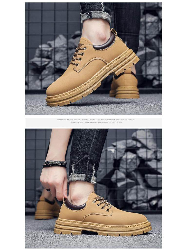 Men's Autumn Martin Ankle Boots - Trendy & Versatile Yellow Thick Sole Work Shoes