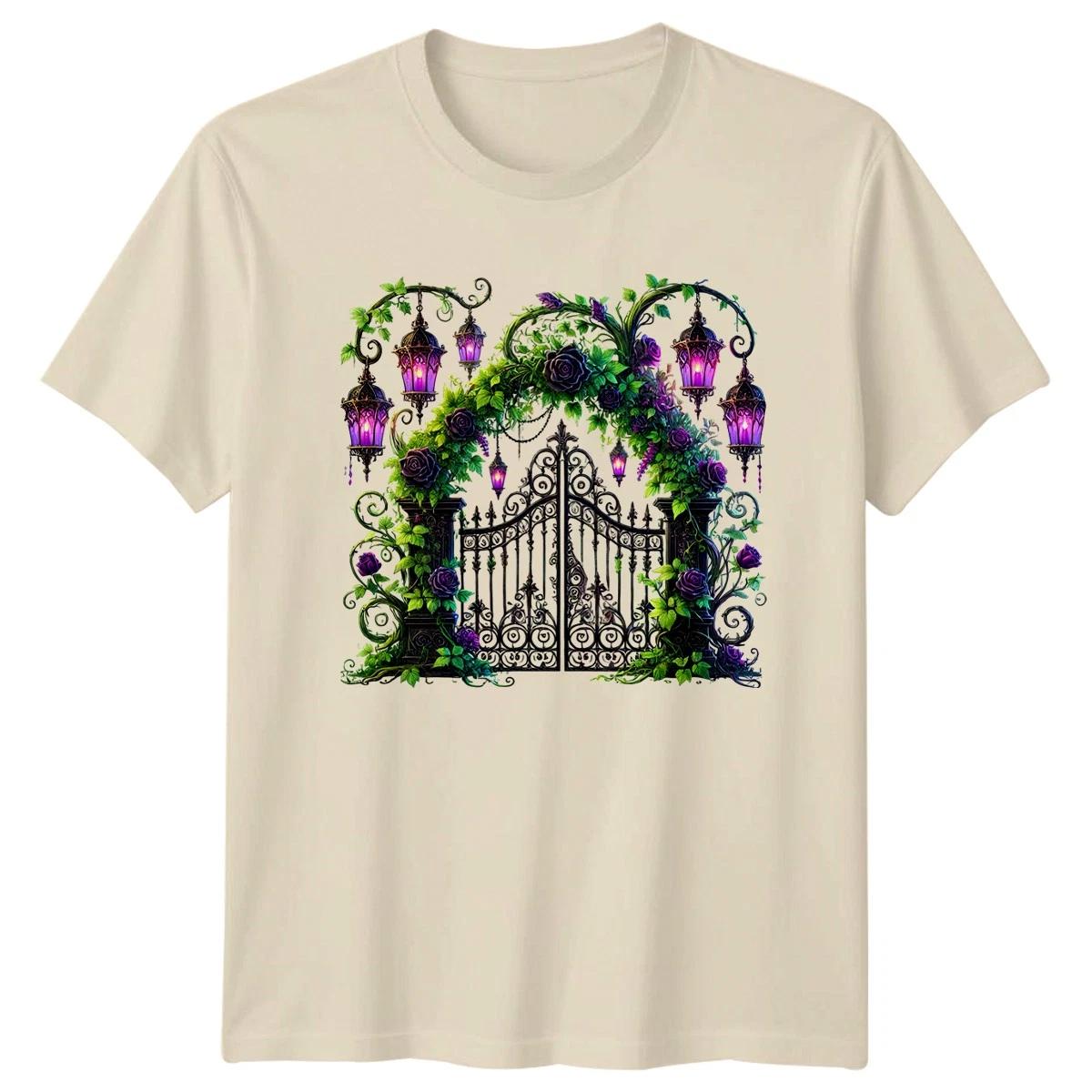 Enchanted Garden Gate Purple Roses T-Shirt Enchanted Garden Fantasy Birthday XS