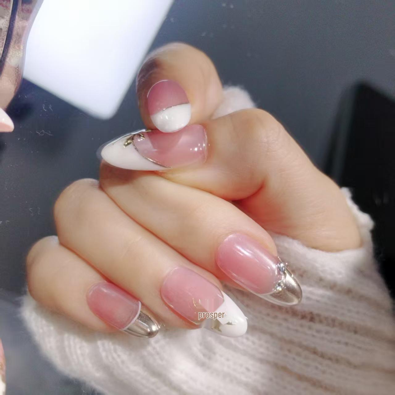 Elegant Milky White French Nude Cat Eye Handmade Nails - Versatile and Beautiful for a Sophisticated Look Chic Handmade Wearable Nails