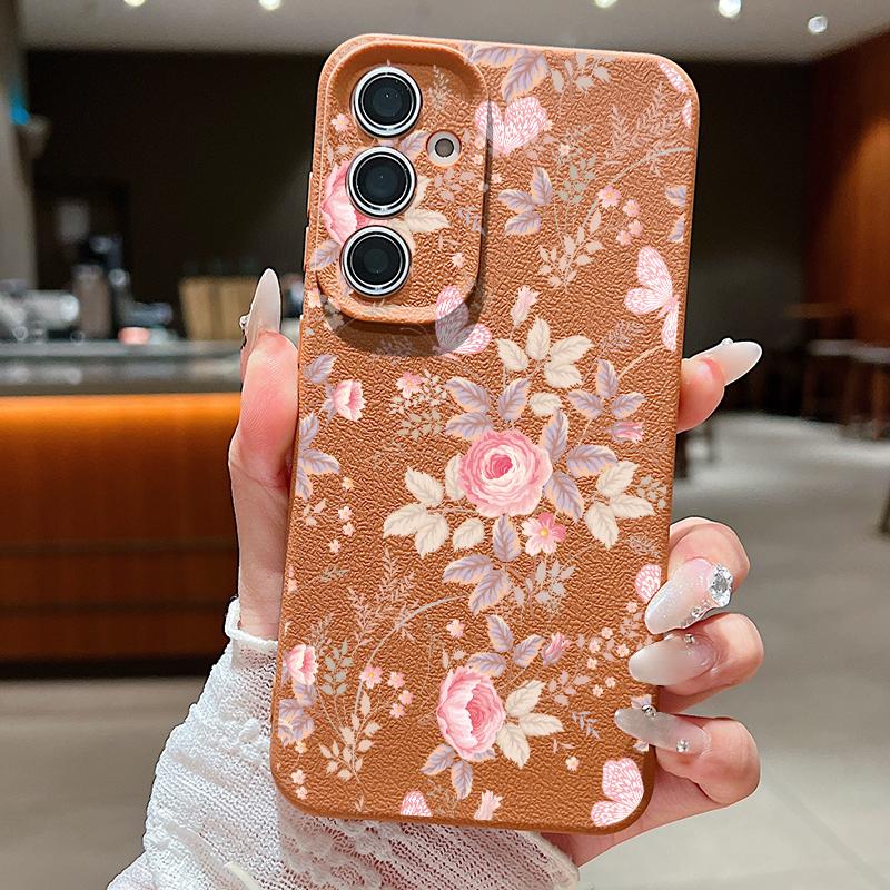 

INS Sunflower Print Case For Samsung S26 S25 Ultra S24 FE S23 Plus S22 S21 A15 A16 A17 A35 A36 A37 A54 A55 A56 A57 5G Leather Texture Soft Cover Samsung A53 5G коричневий