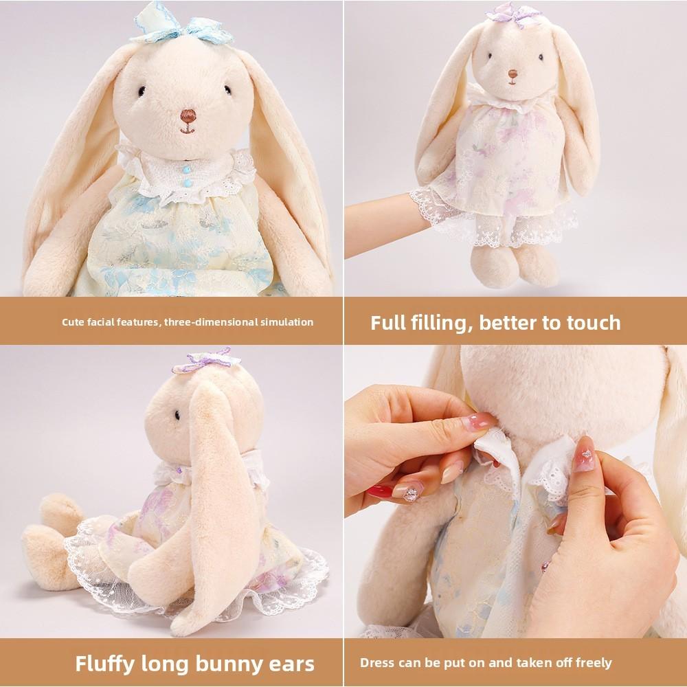 Plush Bunny Doll With Dress For Kids Safe Soft Polyester Toy Gift