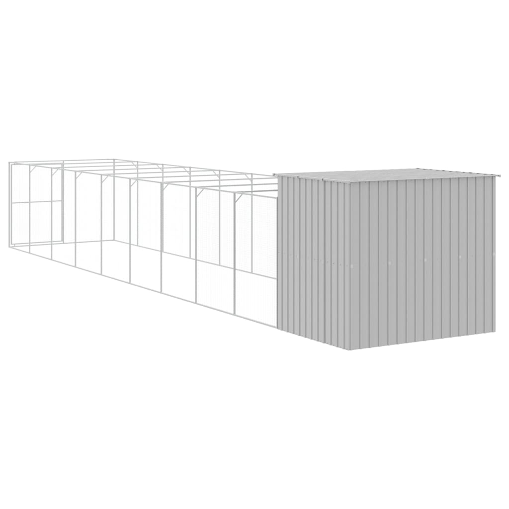 Vidaxl Buda Dla Psa, Z Wybiegiem, Jasnoszara, 214X1069X181 Cm, Stal