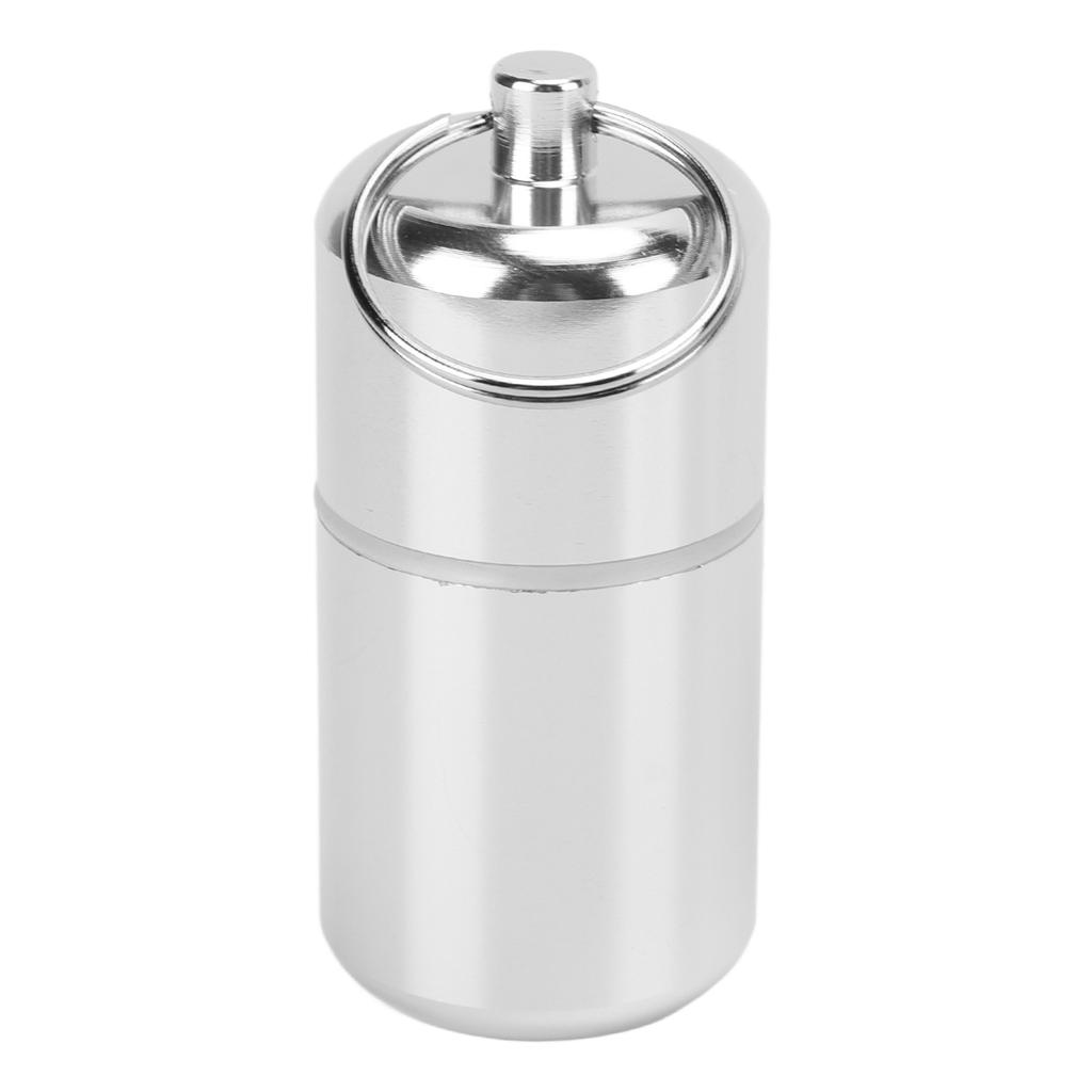 Aluminum Keychain Tablet Storage Box with Hanging Ring Waterproof Outdoor Mini Medicine BottleSilver
