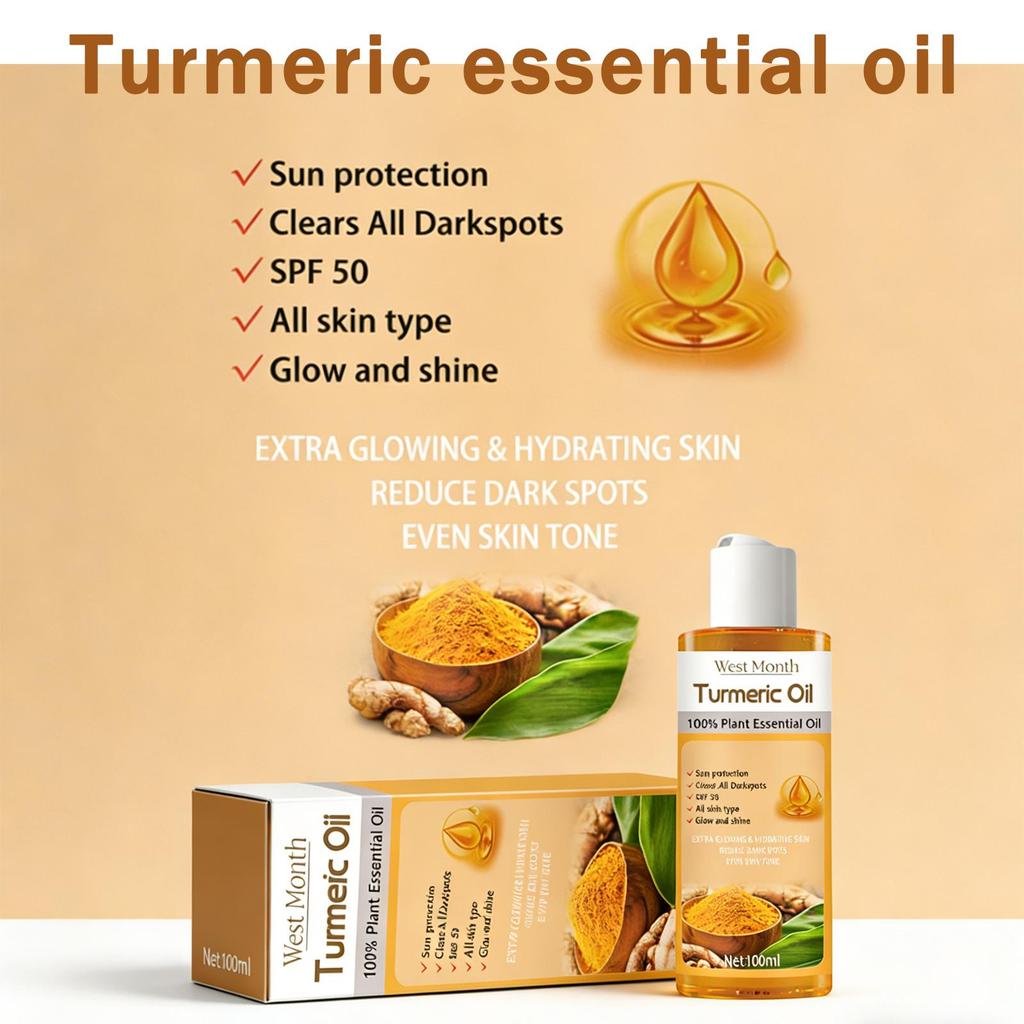 West Month Turmeric Multi-Purpose Essential Oil - 2-in-1 for Facial Brightening/Improving Dullness/Deep Hydration/Moisturizing/Hair Growth/Facial Care