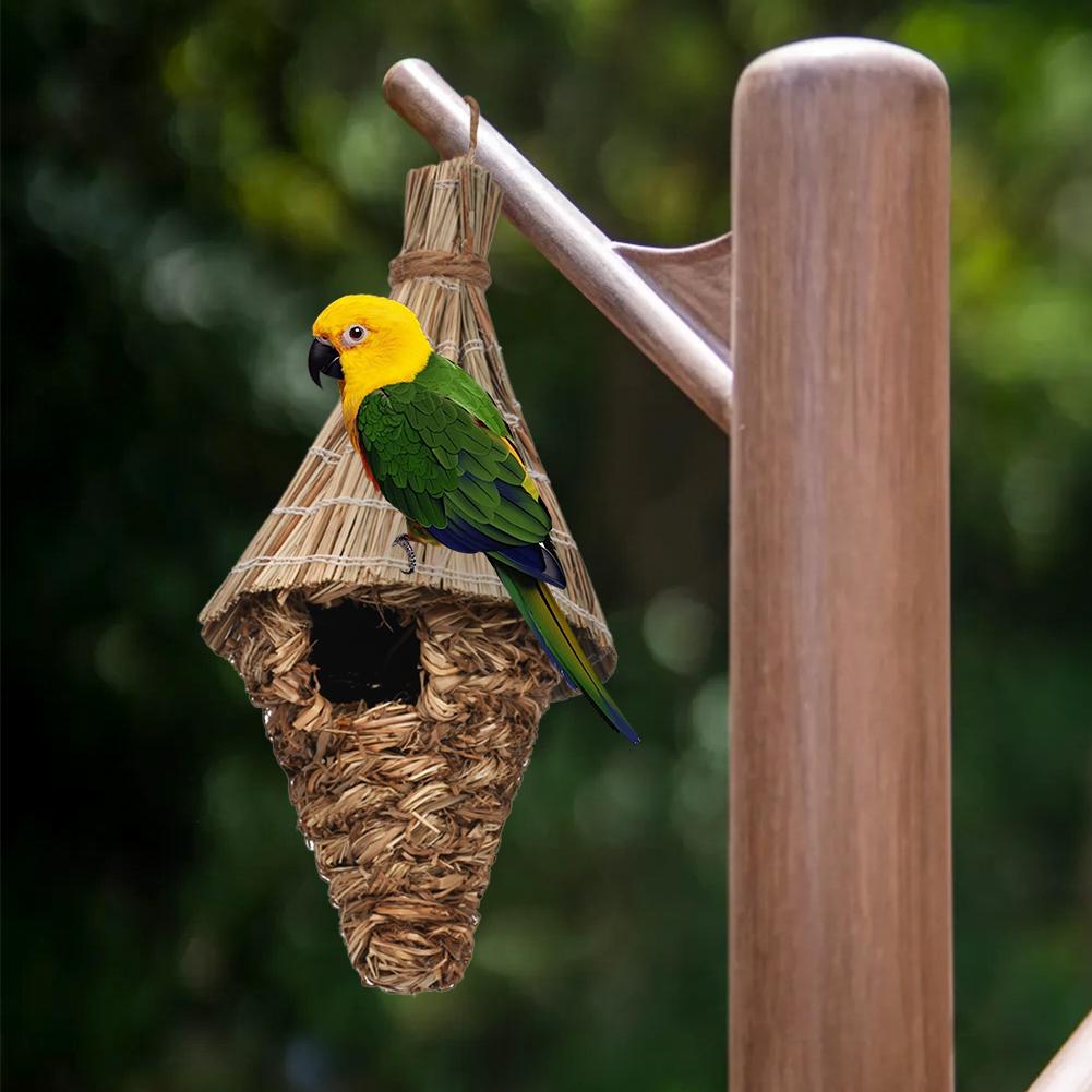 Grass Bird Houses, Hand Woven Hummingbird House, Outside Grass Hanging Bird Hut, Small Hanging Bird Chickadee House Pet Supplies