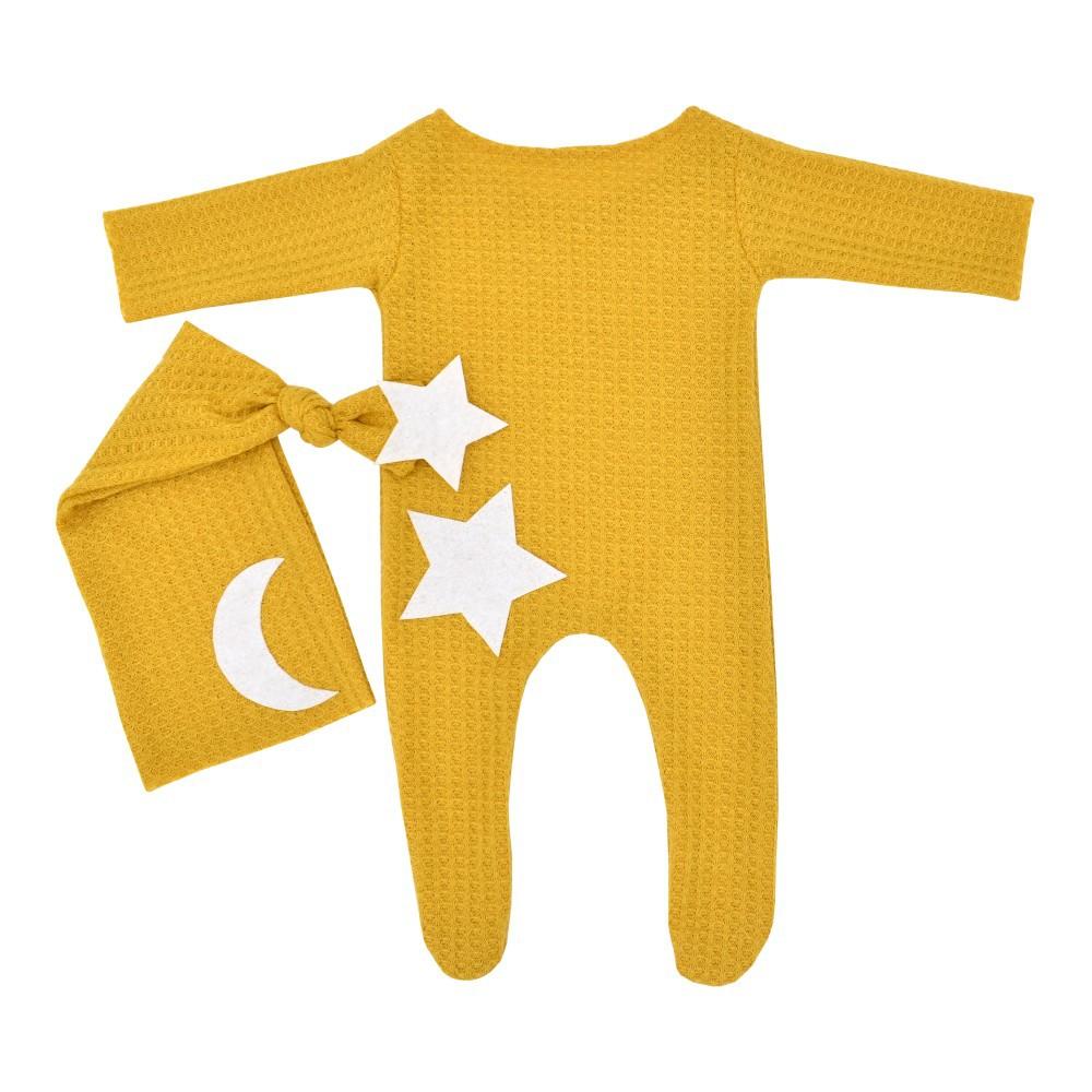 Newborn Photography Suit, Star Moon Decoration Knitted Jumpsuit, Long Tail Hat Two-piece Set, Studio Photography Suit