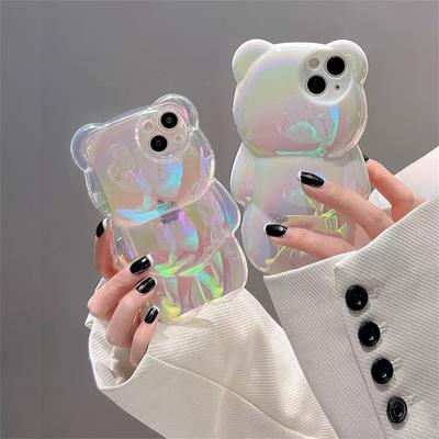 Niedliche Cartoon-3D-Laser-Bär-klare weiche Handyhülle für iPhone 14 12 11 13 Pro Max 11 12 13 14 Mädchen-Geschenke Schutzhülle Funda