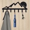 Mountain Metal Key Holder with 7 Hooks - Sunset Scenery Black Iron Wall Mounted Decorative Rack