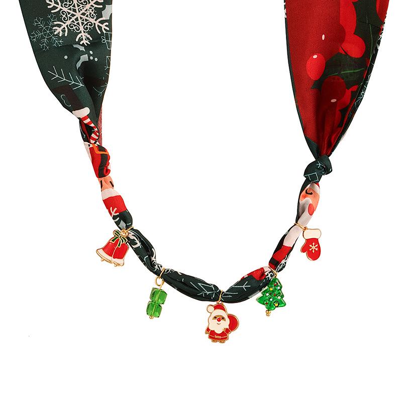 Festive Heart Scarf Necklace with Christmas Snowman Pendant