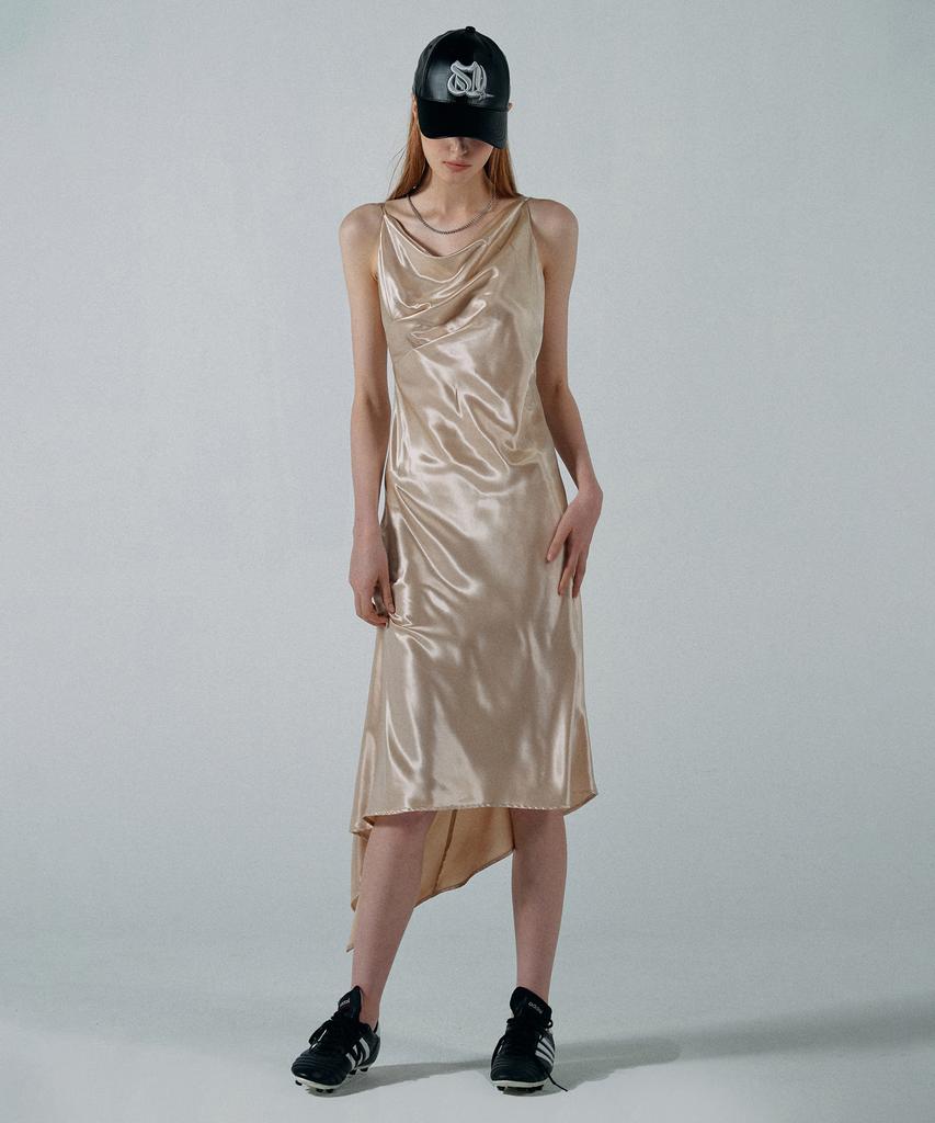 Sculpter Unbalance Cowl Satin Dress Pale Beige