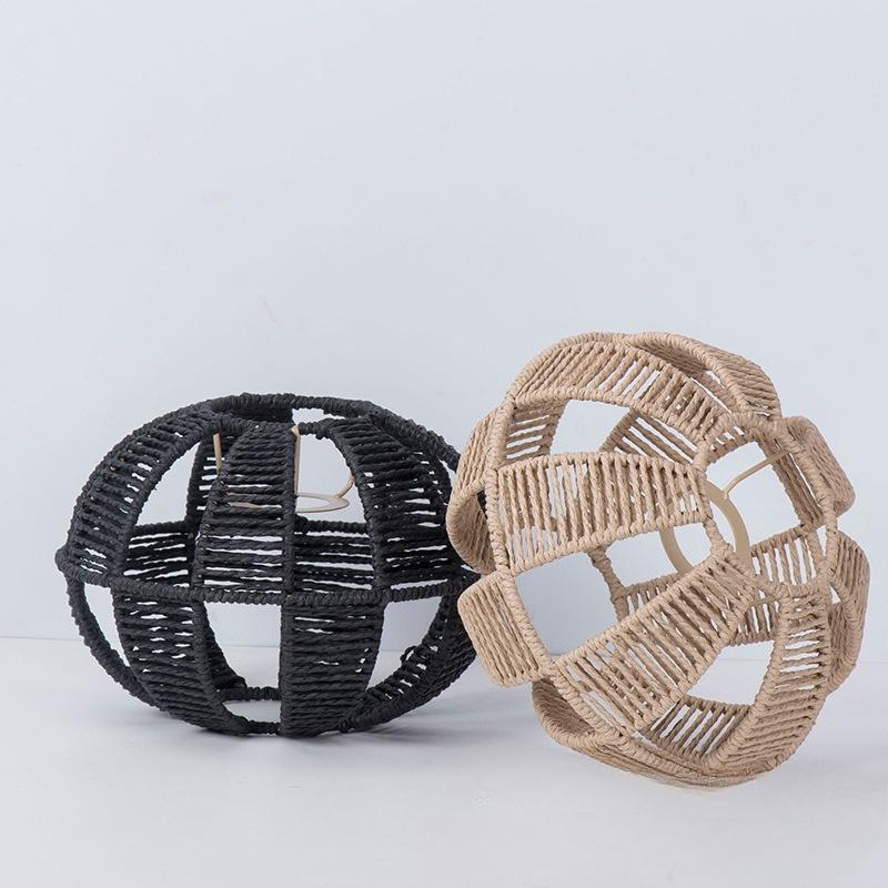 Hand Knitting Imitation Rattan Replacement Shade for Pendant Light Vintage Bulb Guard Ceiling Oval Plastic Shade DIY