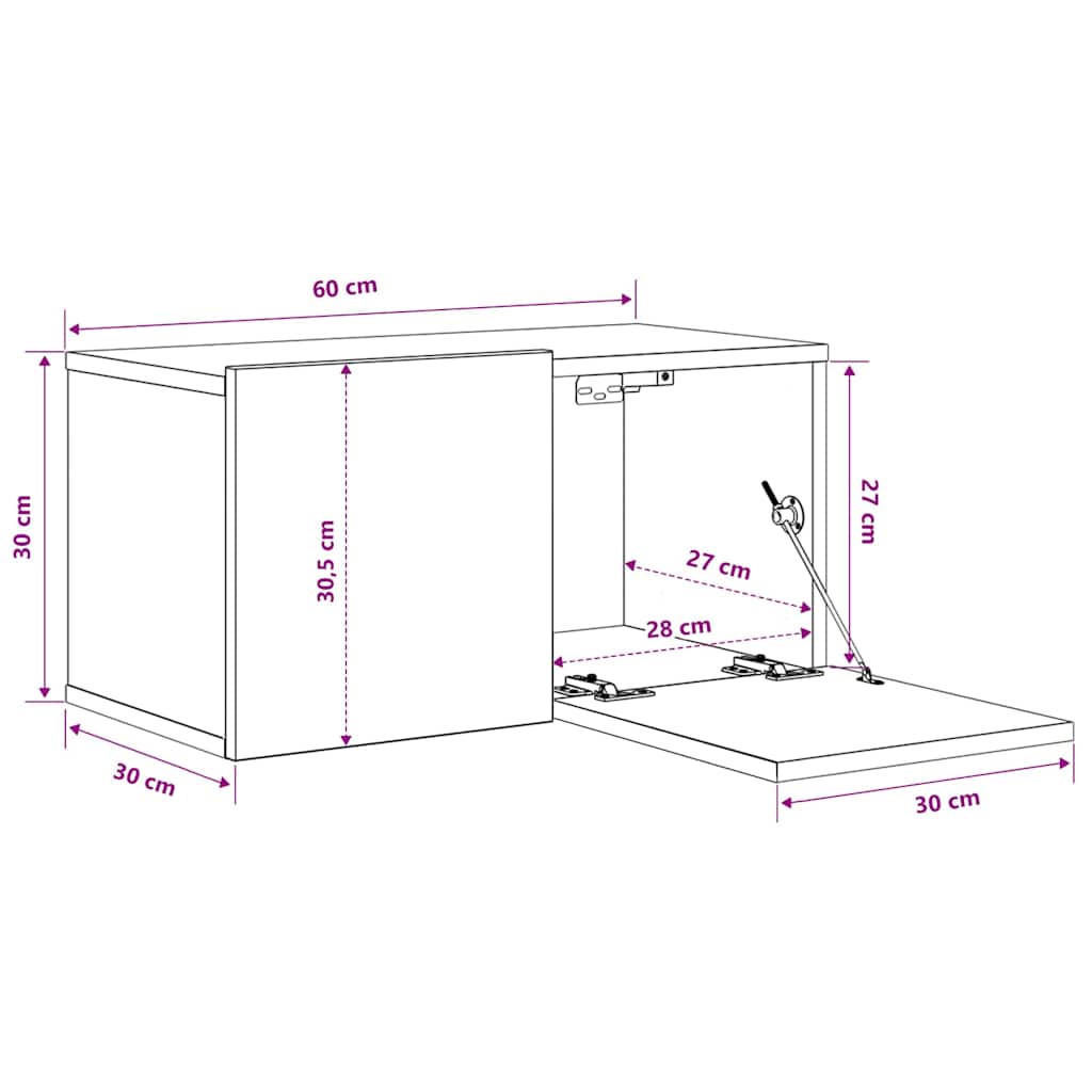 Vidaxl Wisząca Szafka Pod Tv, Przydymiony Dąb, 60X30X30 Cm