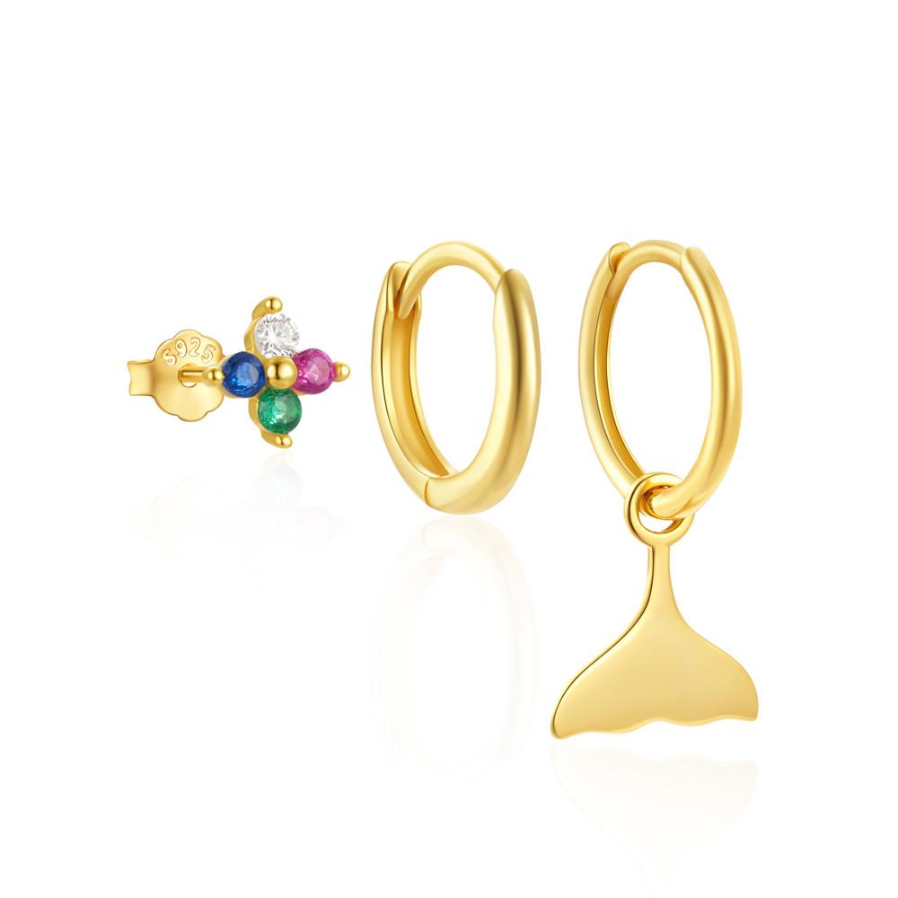 AIDE 925 Silver 3pcs 4pcs Set Zircon Stud Earrings 18k Gold Star Minimalism Huggies Earring Fine Jewelly Set Party Gift