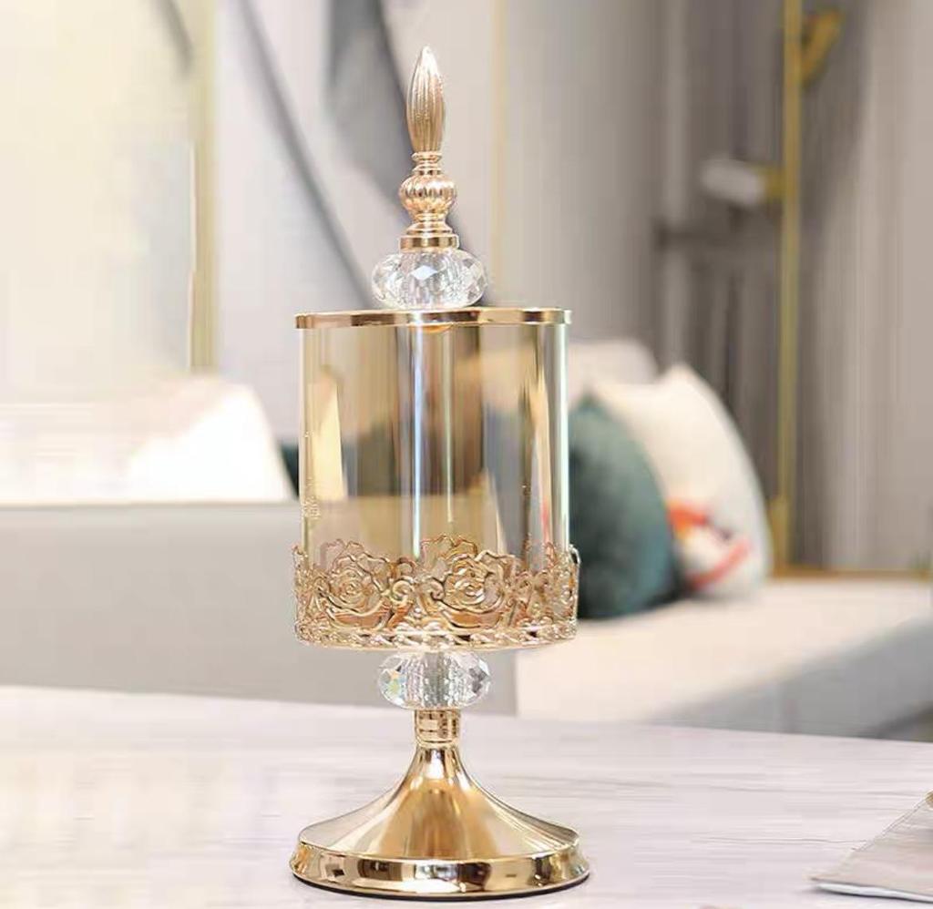 Elegant Crystal Glass Storage Jar with Lid - European & American Style for Living Room Decor