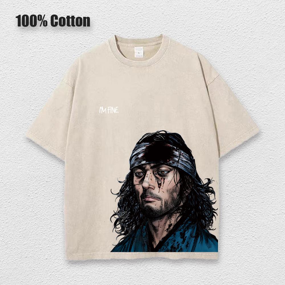 Anime Vinland Saga Printed Washed T Shirt Men 100% Cotton Retro Harajuku Vintage Y2k Hip Pop Street Style Tees Summer Unisex