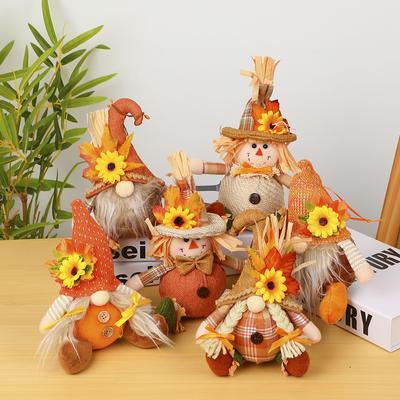 Sklizeň podzimní strašáci kouzelná dekorace s detailem květů a listů Díkůvzdání Halloween plyšové panenky ozdoba