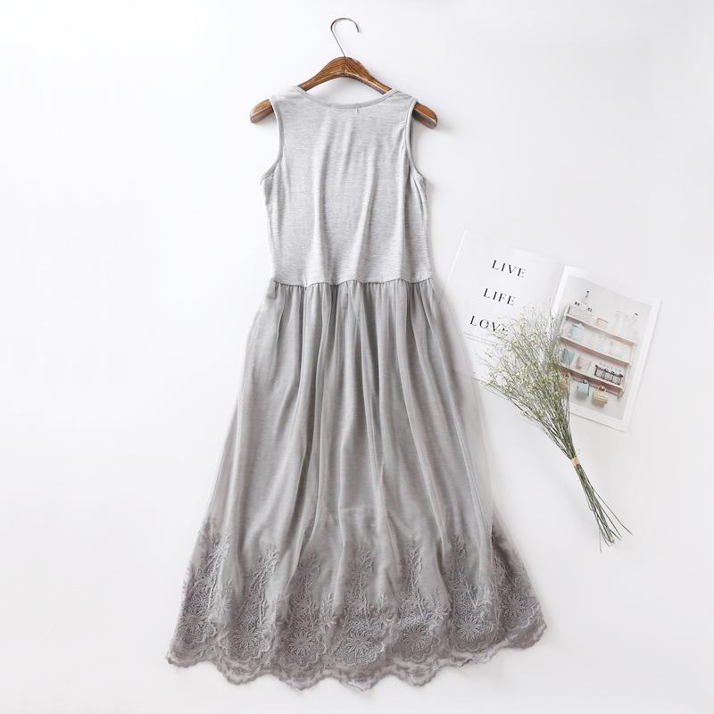 

Летнее повседневное милое платье с цветочной вышивкой, женское платье без рукавов, милое мягкое платье-майка из модала с кружевом One Size светло-серый