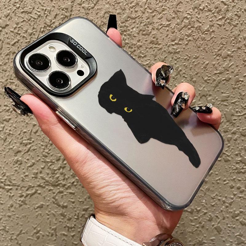 INS Cartoon Black Cat Laser Phone Case For iPhone 17 Pro Max 16 15 14 Pro Max Plus 13 Mini 12 11 Pro Max Shockproof Back Covers