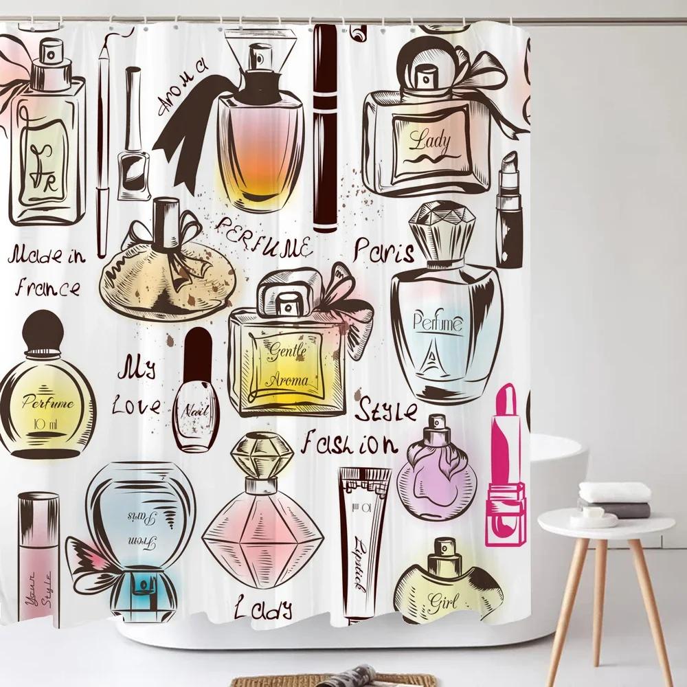 Scarpe e Borse Cosmetiche alla Moda Tenda da Doccia Stampa Ragazza Moderna Arredamento Casa Tenda Tessuto Poliestere Tenda da Bagno con Ganci
