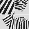 Men's Black White Vertical Stripe Short Sleeve Shirt Mandarin Collar Casual