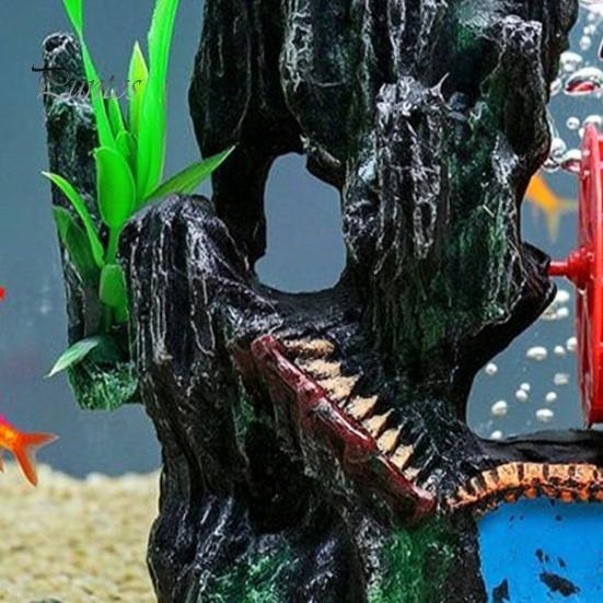 Spinning Waterwheel for Fish Tank Aquarium Waterwheel, Ornament, Mini Rockery Mountain Air Bubbler, Resin Accessory Aerating Action Hideout Cave Betta