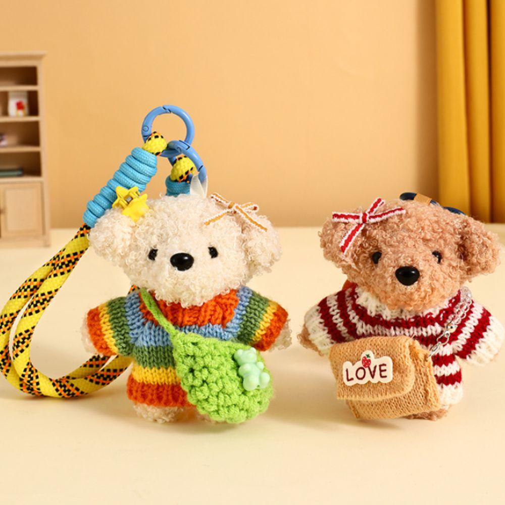 Fluffy Crochet Sweater Dog Keychain PP Cotton Puppy Stuffed Doll Keyring  Home Decor