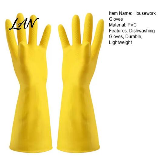 Heavy Duty PVC Gloves for Cleaning 2PCS Household Gloves, Reusable Waterproof Thickened Work Extended Flexible Food Preparation Wristband Multi