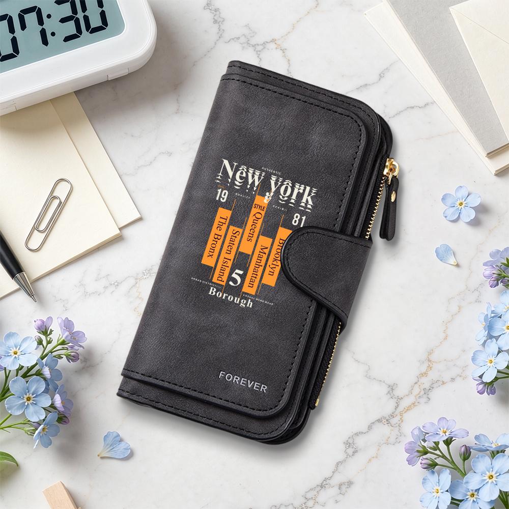 New York Print Wallet PU Leather Card Holder Portable Multipurpose Fashion Casual Purse For Daily Use