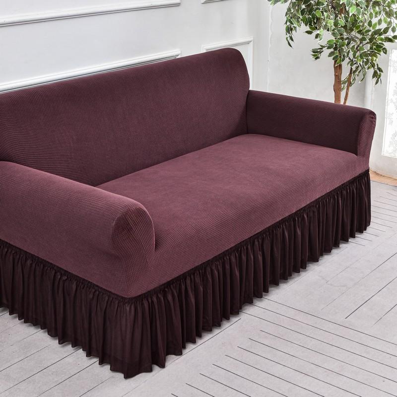 Solid Color Thick Elastic Jacquard Sofa Cover for Living Room - Skirted 1/2/3/4 Seater Options Available