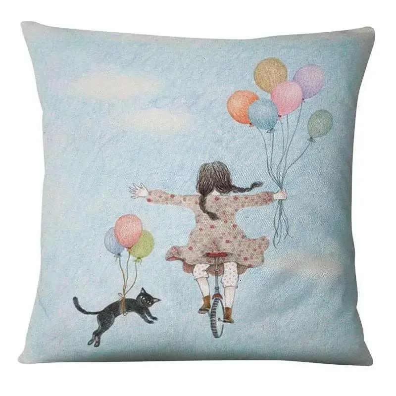 Japanese Style Cartoon Painting Pillowcase Little Girl Sky Print Pillowcase Bedroom Home Decoration Sofa Cushion Cover