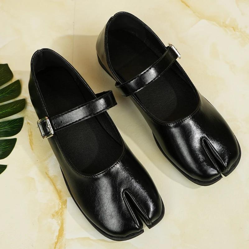 Black Patent Leather Tabi Mary Jane Shoes For Women Ankle Adjustable Buckle Split Toe Ballet Flats Custom Colors Handmade Flats