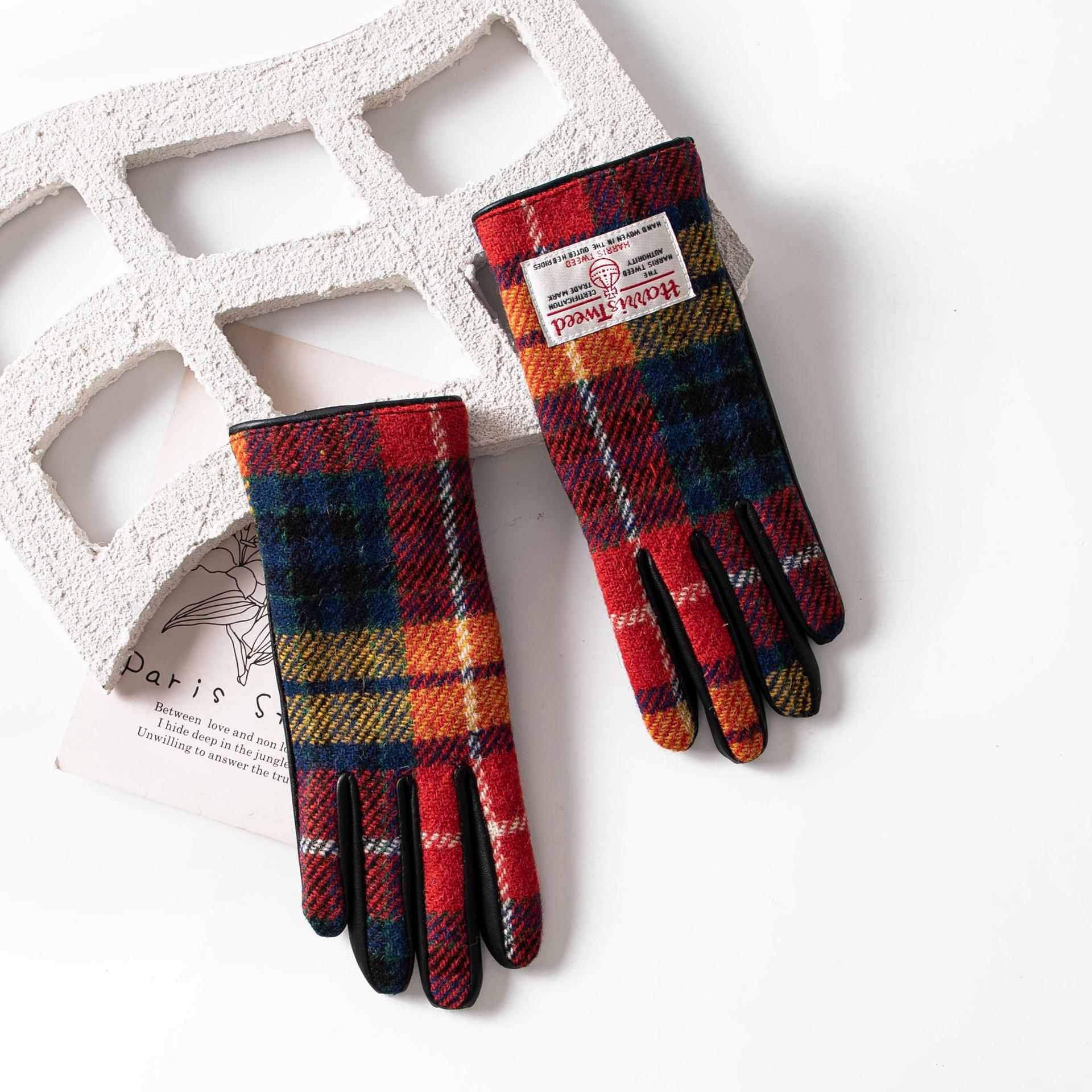 

Вовняні рукавички Harris Tweed на флісовій підкладці в клітинку з сенсорним екраном для катання на лижах та їзди верхи Medium