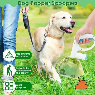 2Pcs Dog Pooper Scooper ABS One Button Dog Waste Scooper with 2 Roll Garbage Bag Portable Doggie Waste Picker Upper Pet Supplies