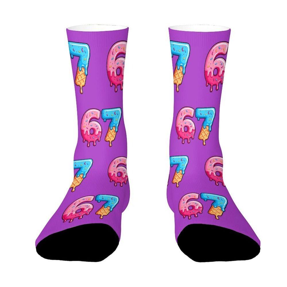 Warm 67 Meme Crew Long Socks Cartoon Creativity Stockings 67 Meme Ice Cream Socks For Men Women
