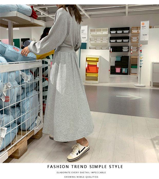 Plus Size Korean-Style Long Sleeve Gray Dress for Spring and Autumn