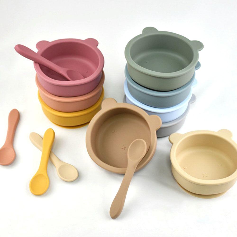 Flexible Feeding Tableware Waterproof Feeding Bowl Set Silicone Suction Bowls  Learning To Eat