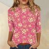 Top da Donna Casual con Stampa Floreale, Manica a Tre Quarti, Girocollo, Leggero, Vestibilità Comoda, Per l'Uso Quotidiano