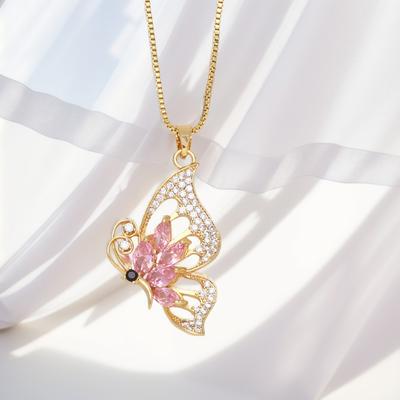 High-End Butterfly Necklace Women'S Fashion Collarbone Chain Slightly Inlaid Zircon Pendant Gold Valentine'S Day Accessories