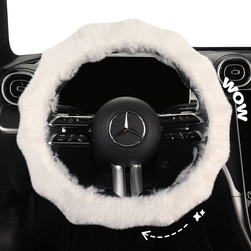 Car Steering Wheel Cover Winter Plush Warm Fleece Cute New Style Wear-Resistant Sweat-Absorbent Non-Slip Creative Handlebar Cover for Women