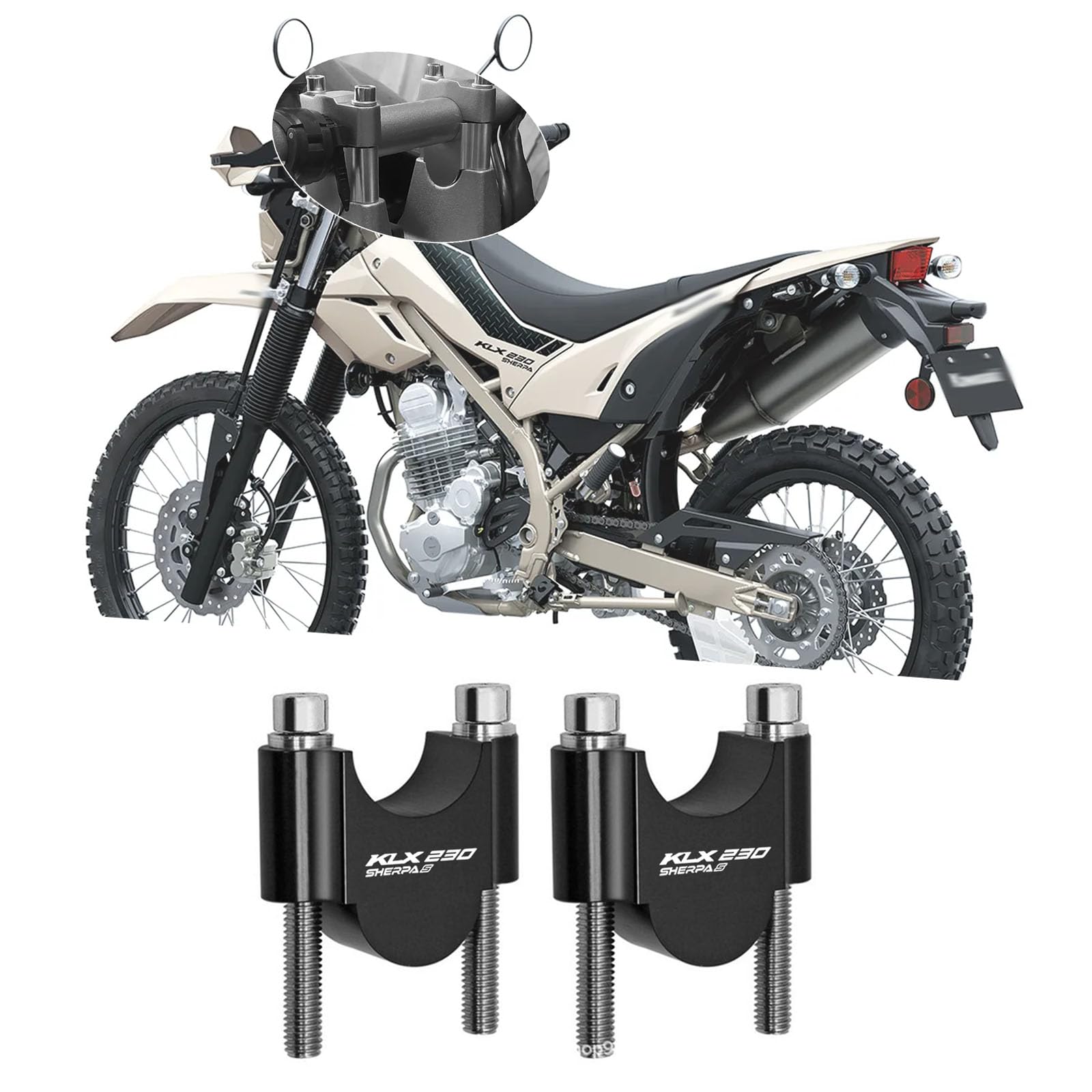 

GoGoDDJP For KLX230 SHERPA S KLX230 sherpa s Motorcycle Handlebar Riser Mounting Handle Clamp чорний