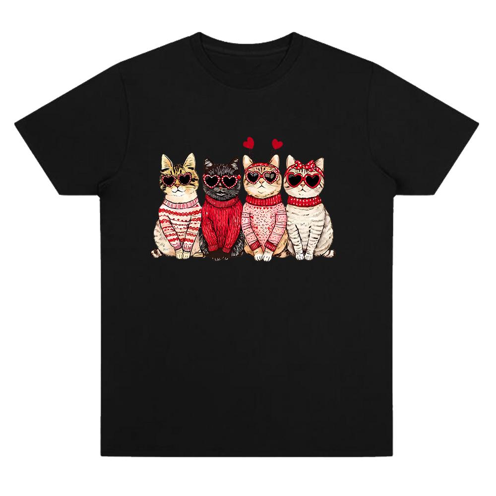 Кошачьи футболки на День святого Валентина Хлопковая одежда ко Дню святого Валентина Футболка для любителя кошек Подарок на День святого Валентина Топ Женский Мужской Мода Вечеринка Y2K Футболки XS