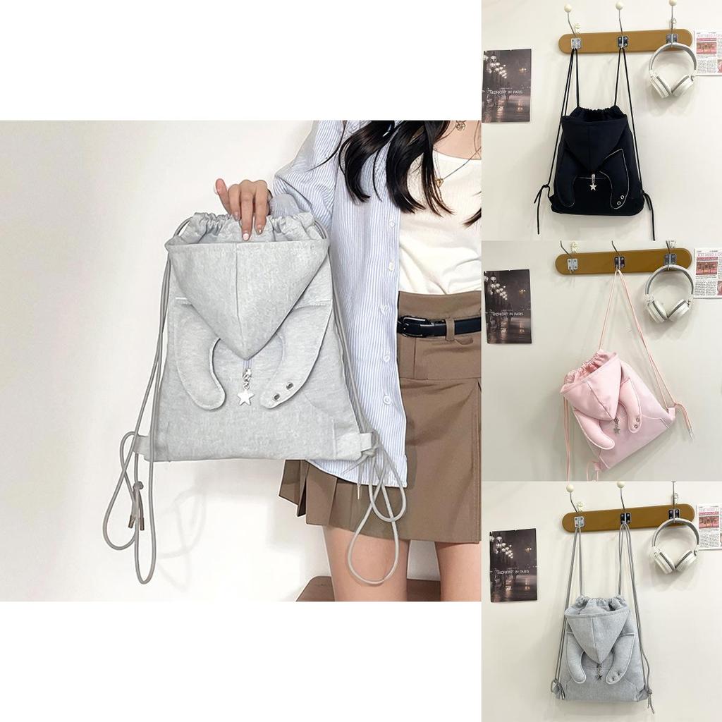 Girls Canvas Backpack With Drawstring Hood And Angel Wing Pattern For Daily Use And Travel