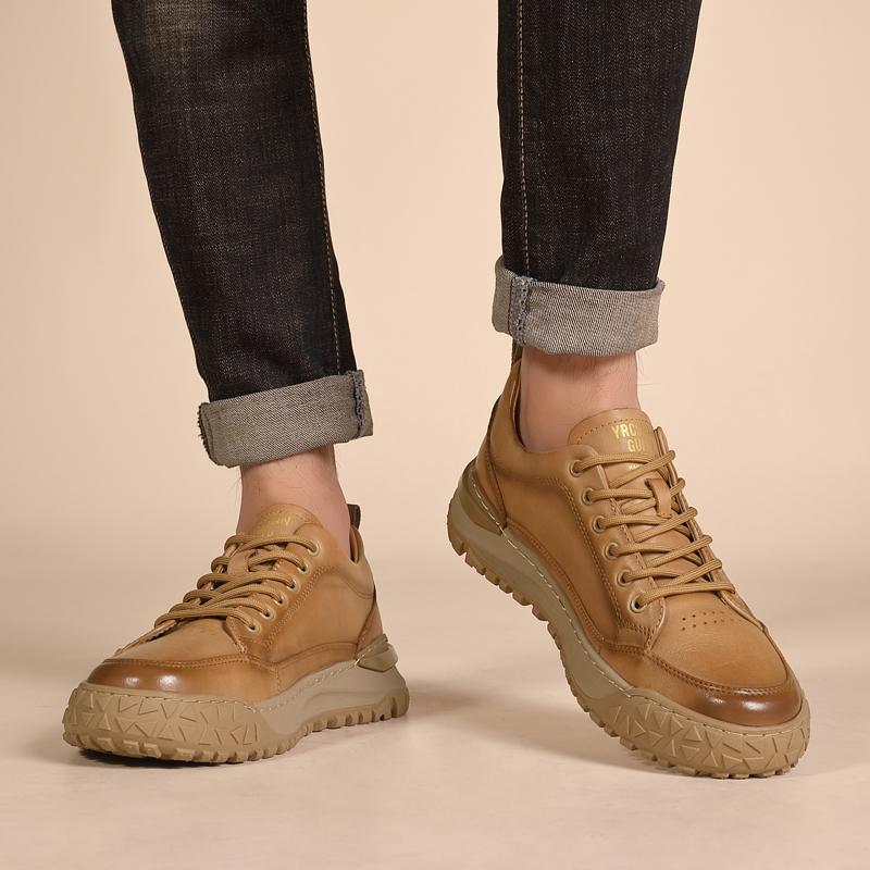Fashion Fashion Top Layer Cowhide Casual Board Shoes Leisure Leather Shoe for Men Casual Sneakers Spring Wearable Platform Walking Shoes