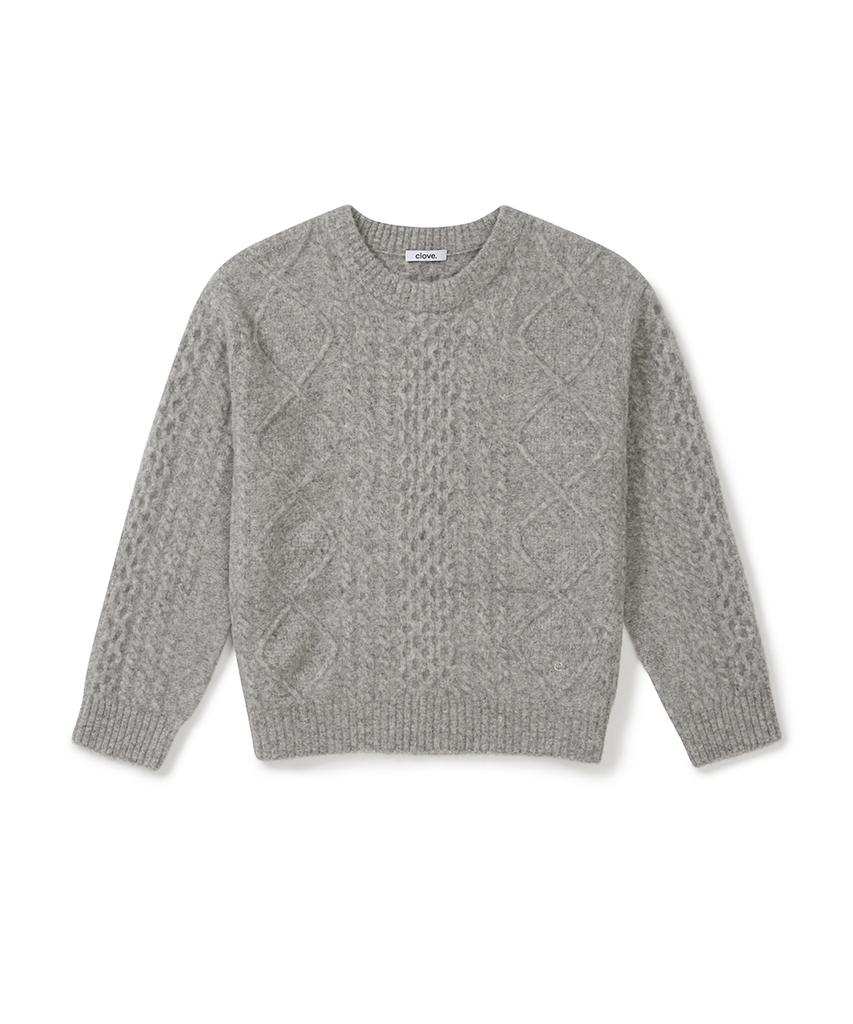 CLOVE [25Fw Clove] Cable Knit Crew Sweater (Light Gray)
